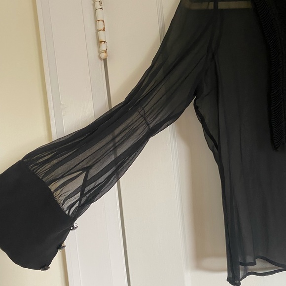 Black ASOS sheer ruffle top, long slightly balloon sleeve. - Picture 3 of 3